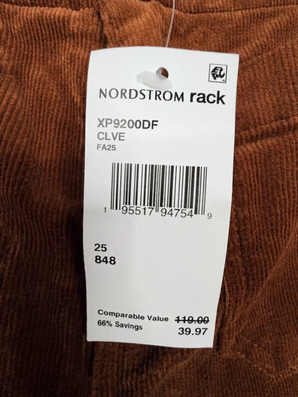 2/$30 NWT Sanctuary Patch Pocket Corduroy Pant Mid Rise Burnt Orange 25 #A3283